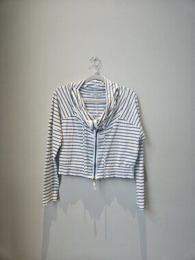 Sandwich Dutch Brand Striped Cropped Cowl Neck Zip-Up Hoodie Small